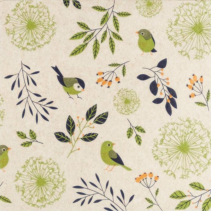 VORBESTELLEN: AB CA. MITTE JUNI LIEFERBAR: LUNCH SERVIETTE RECYCLING-TISSUE BIRDS AND TWIGS GREEN