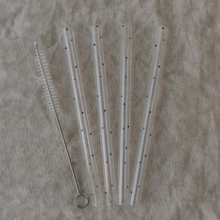 STROHHALME PUNKTE SCHWARZ AUS GLAS 13 CM 4ER SET