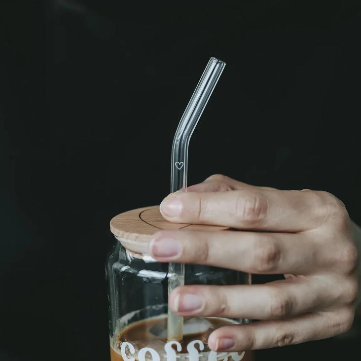 STROHHALME GEBOGEN HERZ ♡ TRANSPARENT AUS GLAS IM 4ER SET - 2