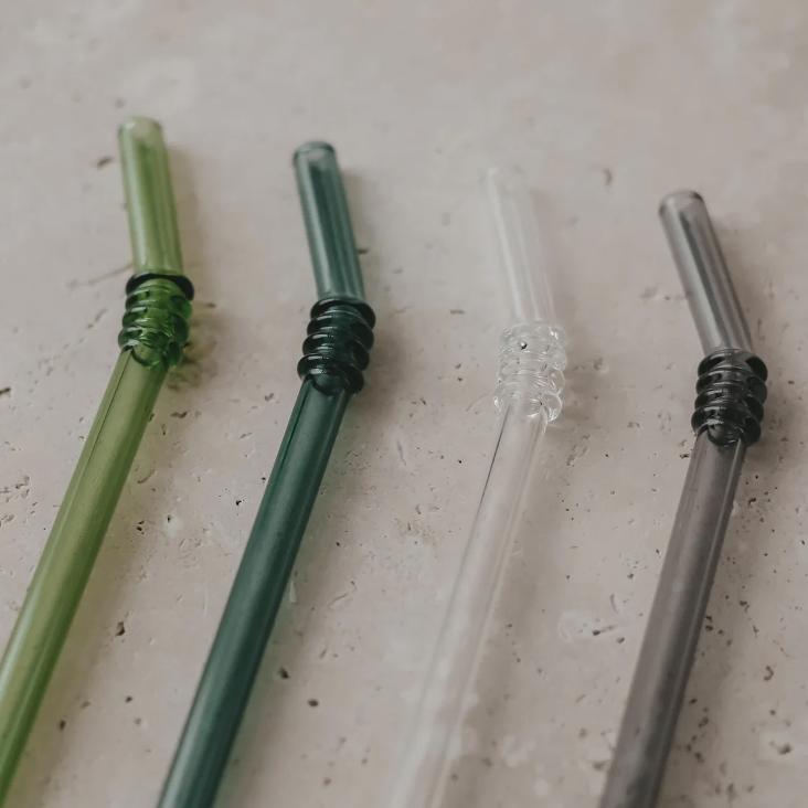 STROHHALME GEKNICKT AUS GLAS IM 4ER SET GRÜN - 0