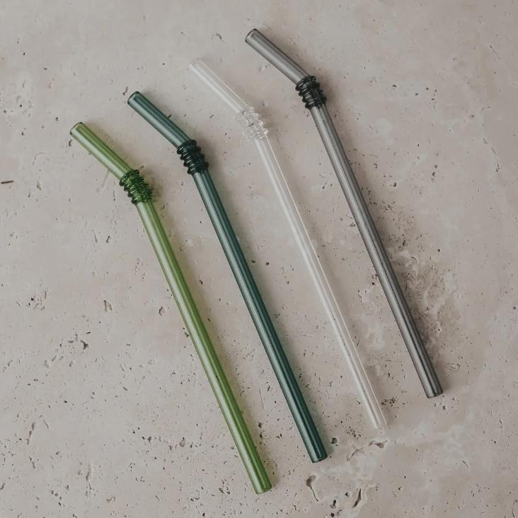 STROHHALME GEKNICKT AUS GLAS IM 4ER SET GRÜN - 1