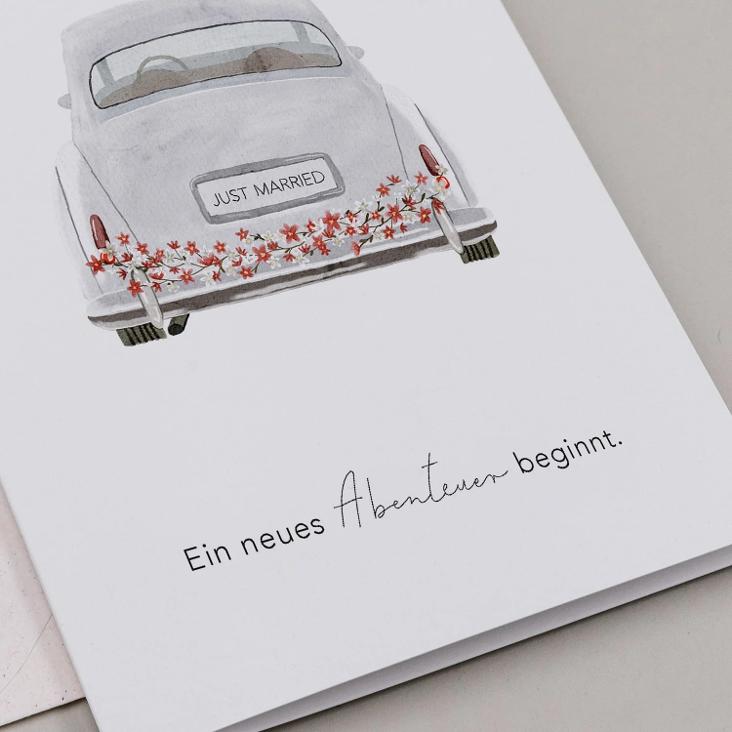 VORBESTELLEN: ANFANG SEPTEMBER LIEFERBAR: KLAPPKARTE HOCHZEITSAUTO / EIN NEUES ABENTEUER BEGINNT