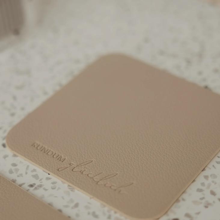 NEU: WENDBARER UNTERSETZER (COASTER) ECKIG RUNDUM GLÜCKLICH ♡ CREME (1 STÜCK) - 0