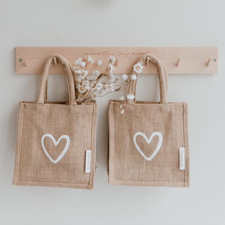 MINI JUTE SHOPPER HERZ 2ER SET