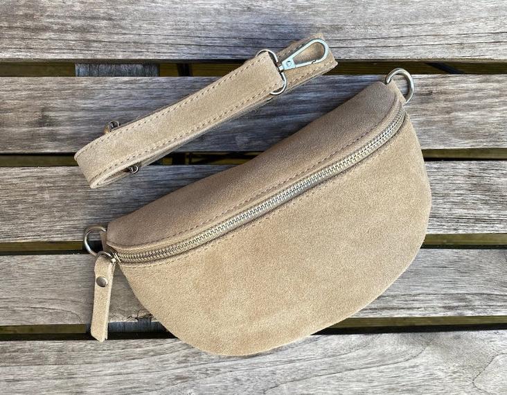 NEU: BAUCHTASCHE WILDLEDER TAUPE