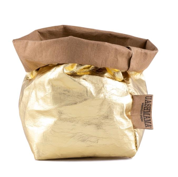PAPER BAG METALLIC SMALL AVANA/GOLD