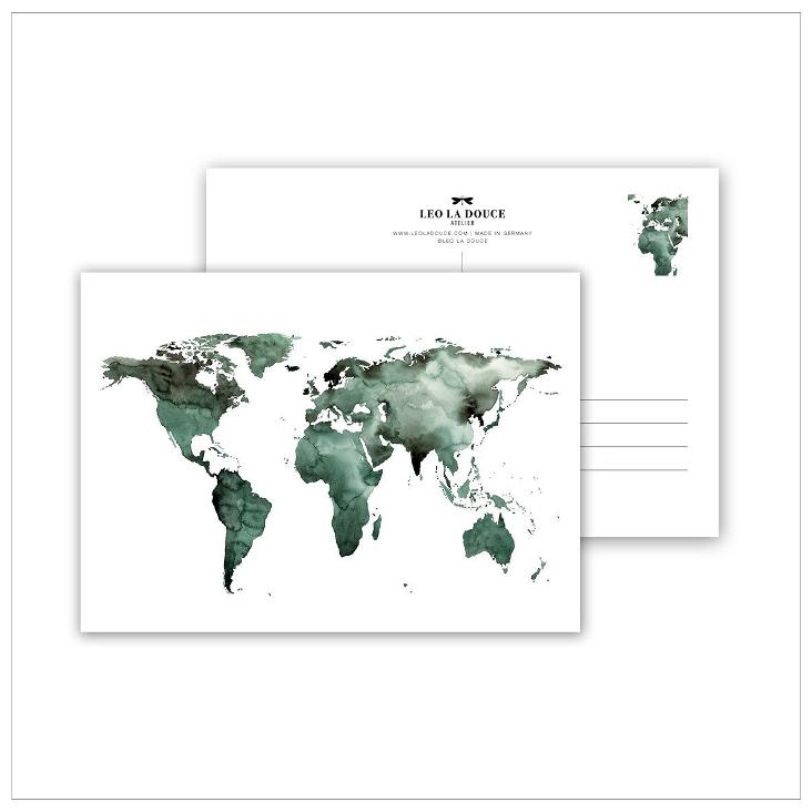 WELTKARTE GRÜN WORLD MAP GREEN