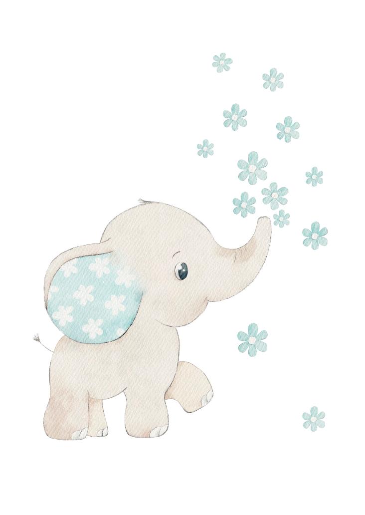 ELEFANT MIT BLUMEN HELLBLAU