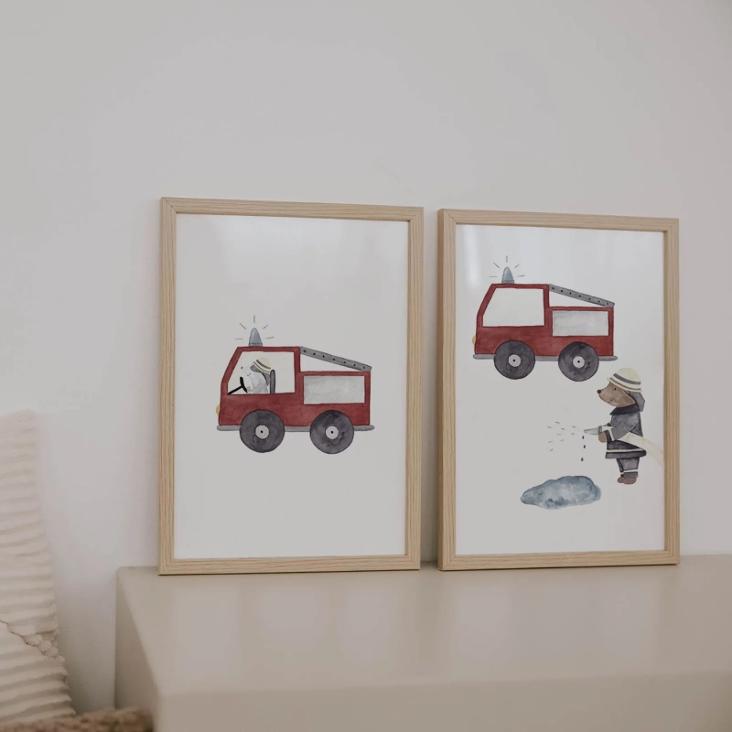 POSTER FEUERWEHRMANN MIT AUTO - 1