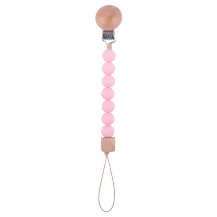 SILICON SCHNULLERKETTE MIT CLIP / HELLROSA