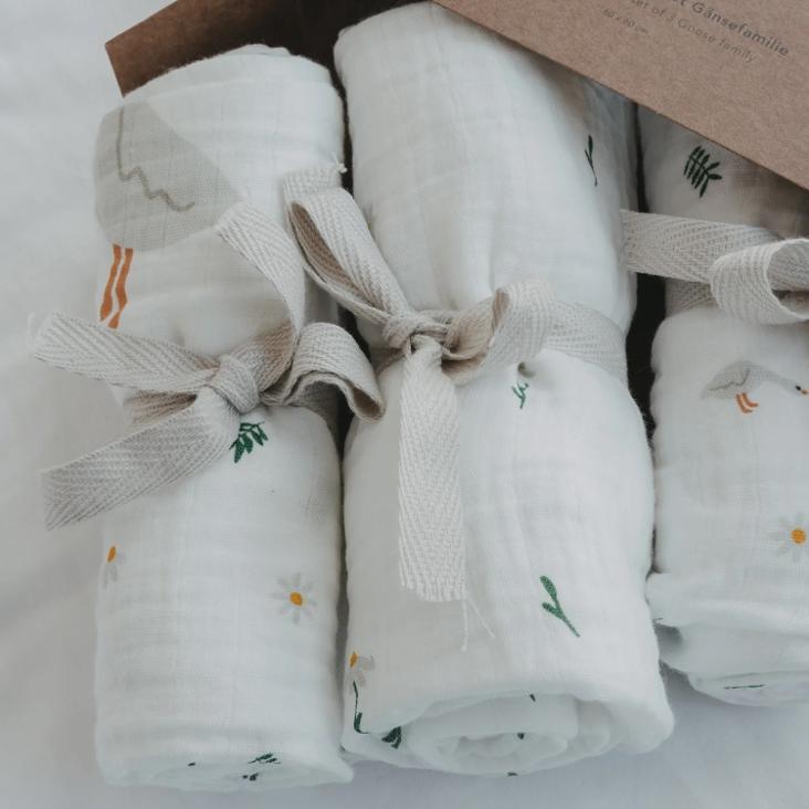 NEU: VORBESTELLEN CA. ANFANGS JULI LIEFERBAR: LIEFERBAR: MUSSELINTÜCHER 3ER SET GÄNSEFAMILIE ♡ - 3